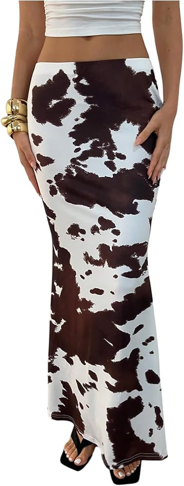 Floerns Women's Y2k Cow Print Low Rise Skirt Bodycon Fishtail Flowy Long Skirt | Amazon (US)