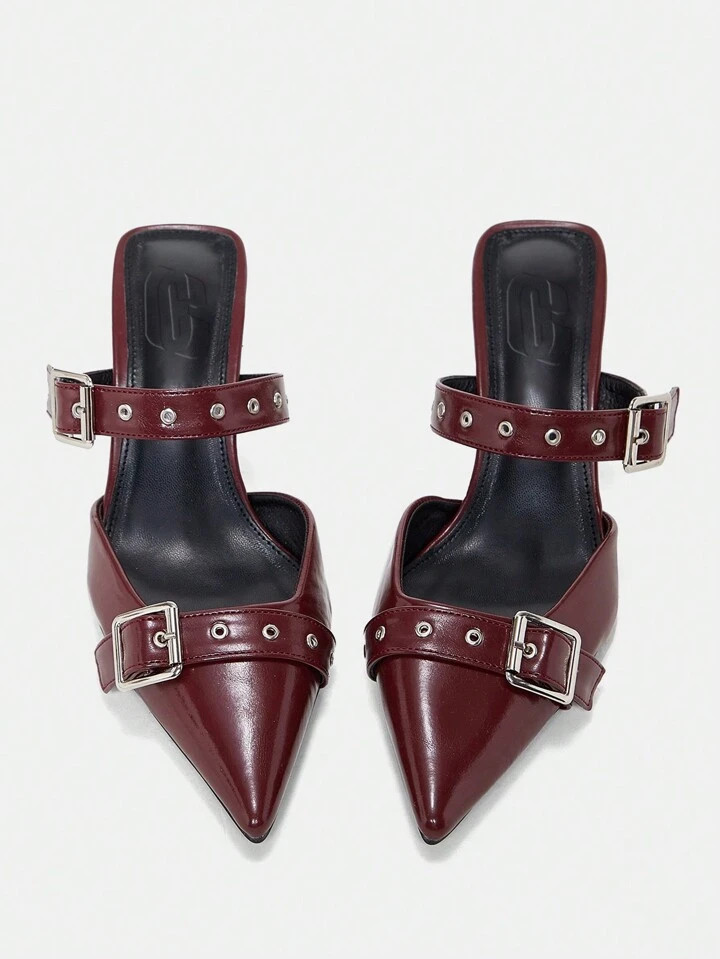 CUCCOO SZL Buckle Decor Burgundy High Heel Pumps For Summer Graduation Heels Prom Heels Vacation ... | SHEIN