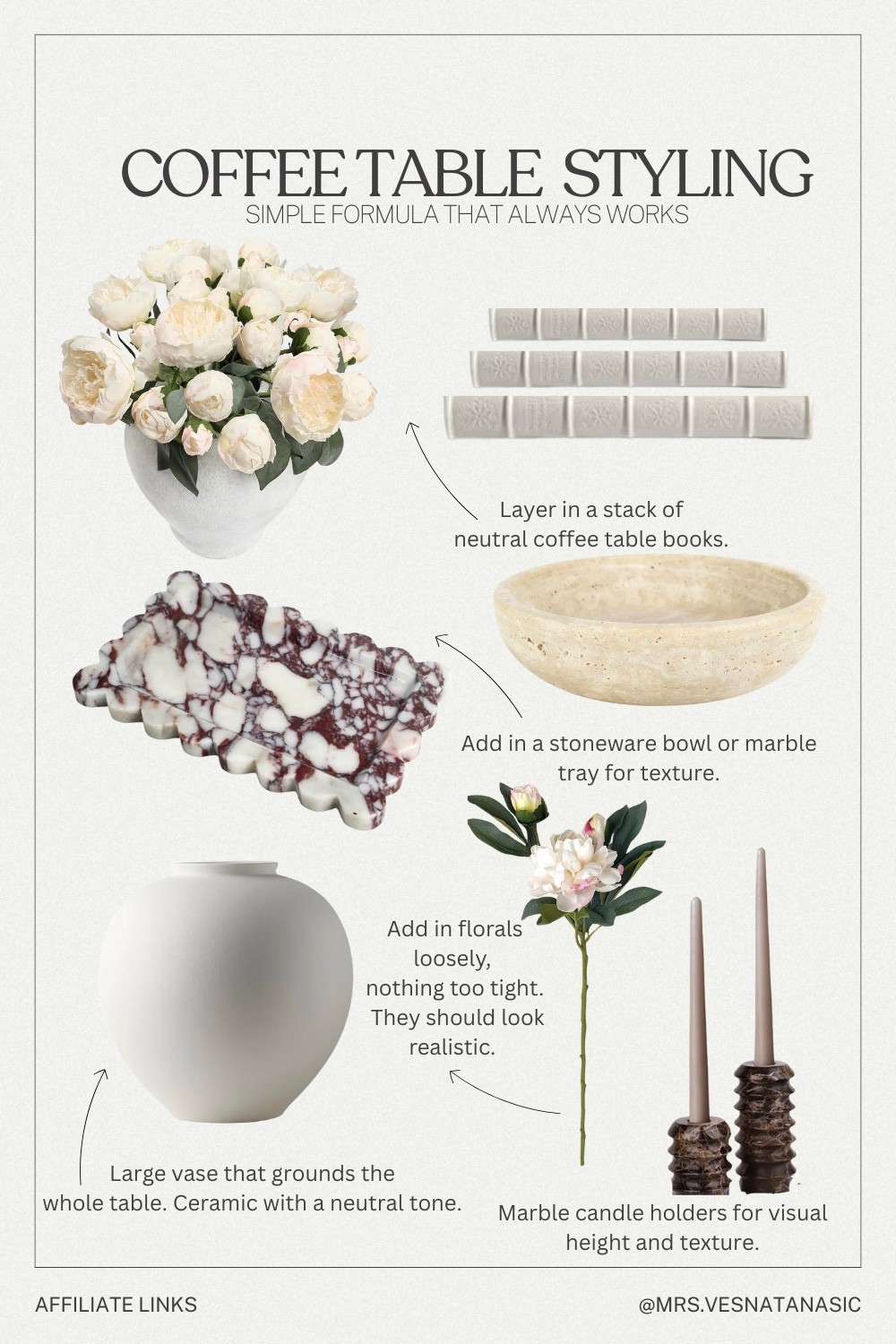 Coffee Table Styling Formula 🤍

This is my go-to setup that always works:
• Neutral coffee table books for layering
• A stone or marble bowl for texture
• A large ceramic vase to ground the table
• Loose, realistic florals (nothing tight)
• Candle holders for height + warmth

All of my favorite coffee table styling pieces are linked here so you can recreate this look at home 🤍

✨ Save this for later + tap to shop everything.


#LTKHome