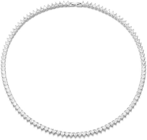 FEEL STYLE Heart Tennis Necklace for Women - 4mm 6mm 18K White Gold Plated Diamond Necklace - Ice... | Amazon (US)