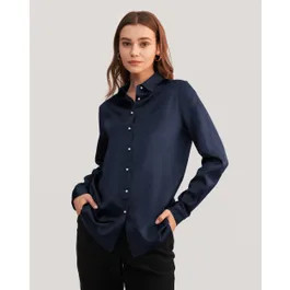 Women Classic Pearl Button Silk Shirt | LilySilk