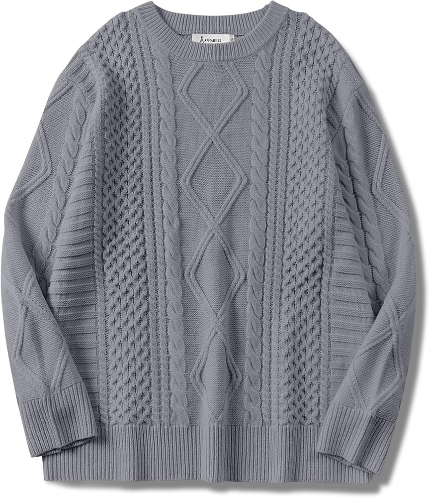 ANRABESS Sweaters for Women Oversized Cable Knit Fall Long Sleeve Crewneck Casual Pullover Sweate... | Amazon (US)