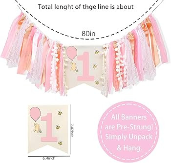 Winnie Pink One High Chair Banner for 1st Birthday Decorations Baby Girl Classic Winnie Banner fo... | Amazon (US)