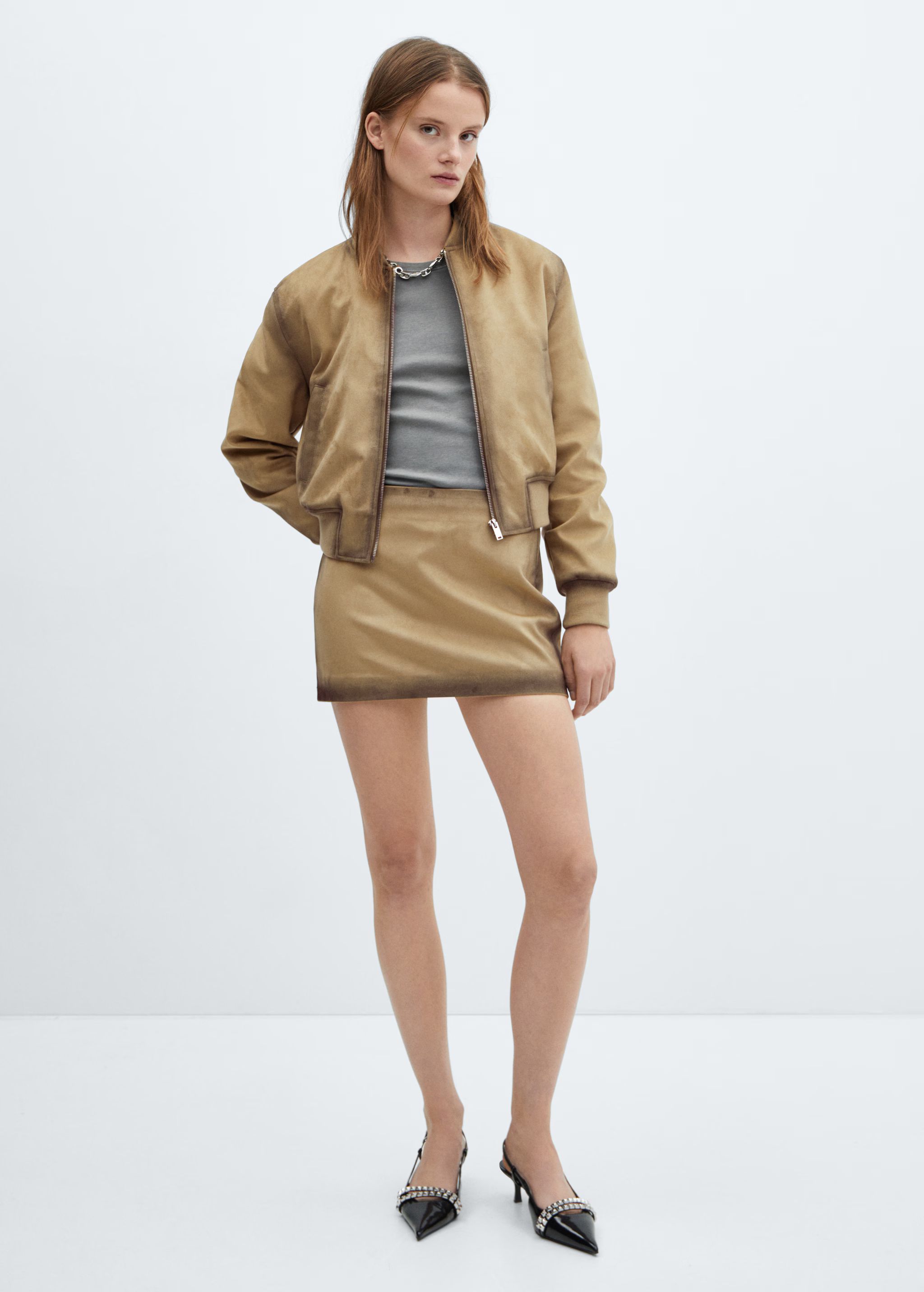 Worn leather-effect bomber jacket - Woman | MANGO USA | MANGO (US)