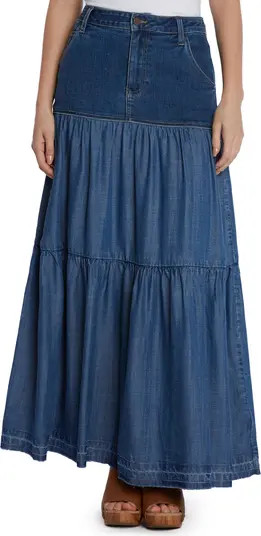 Contrast Tiered Denim Maxi Skirt | Nordstrom