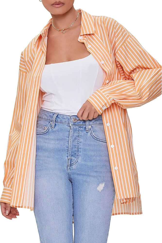 Forever 21 Women's Striped Poplin Shirt | Amazon (US)