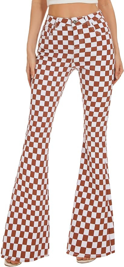 Bell Bottom Jeans for Women High Waisted Stretch Plaid Flare Jeans Denim Bootcut Pants | Amazon (US)