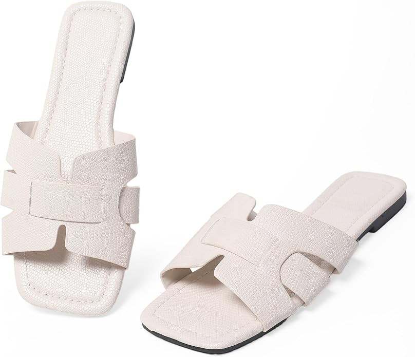 Women's Dressy Casual Flat Sandals, Elegant Comfortable Slip-On Slides with Textured Upper, Versa... | Amazon (US)