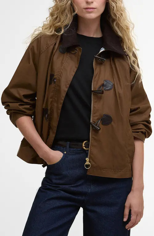 Barbour Myra Water Repellent Waxed Cotton Jacket in Bark/hessian Tartan at Nordstrom, Size 14 | Nordstrom
