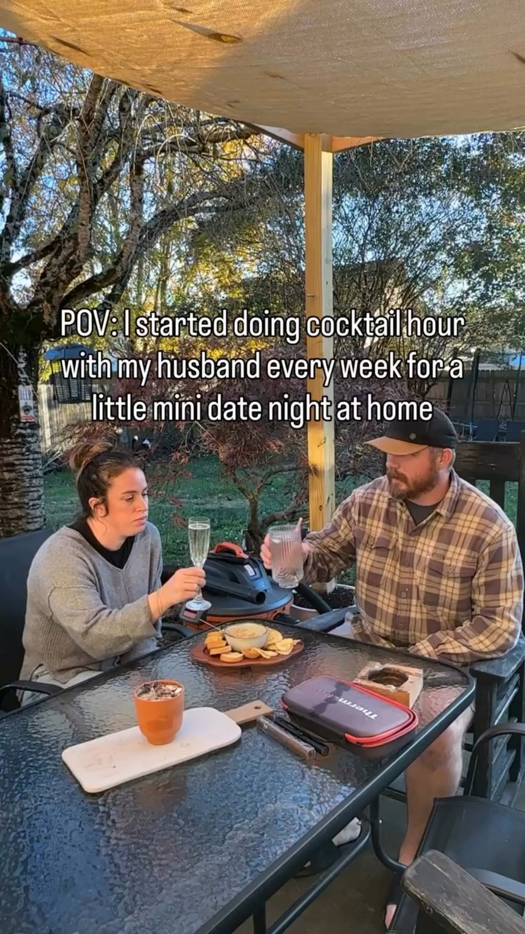 Send this to your spouse to let them know you want to start having cocktail hour at home

This was a 4 ingredient appetizer and so simple

Ingredients:
- Caramelized onion goat cheese from Trader Joe’s
- Potato chips
- baguette
- Olive oil 

Directions:
- Slice the bread, drizzle with olive oil and toast
- Place the cheese in a microwave save bowl and warm up for 30 seconds just so it is soft 
- Give the cheese a stir and serve on a tray with potato chips and toasted bread

I had this with a glass of prosecco. And Eric just had water per his request 🙄

Also can we take a minute to admire how cute the prosecco looks in the bottle wrap! I wanted to try one before Christmas and I’m obsessed with how it turned out 

#LTKfoodie #LTKFamily #LTKHome