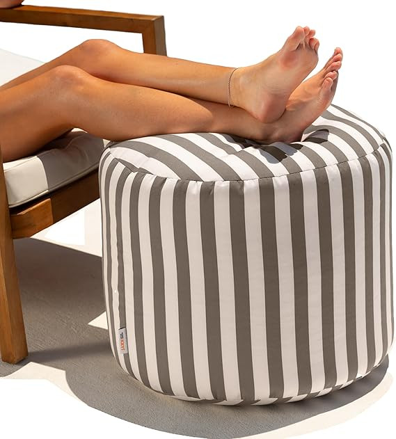 Jaxx Spring Indoor/Outdoor Bean Bag Pouf Ottoman, Taupe Stripes | Amazon (US)