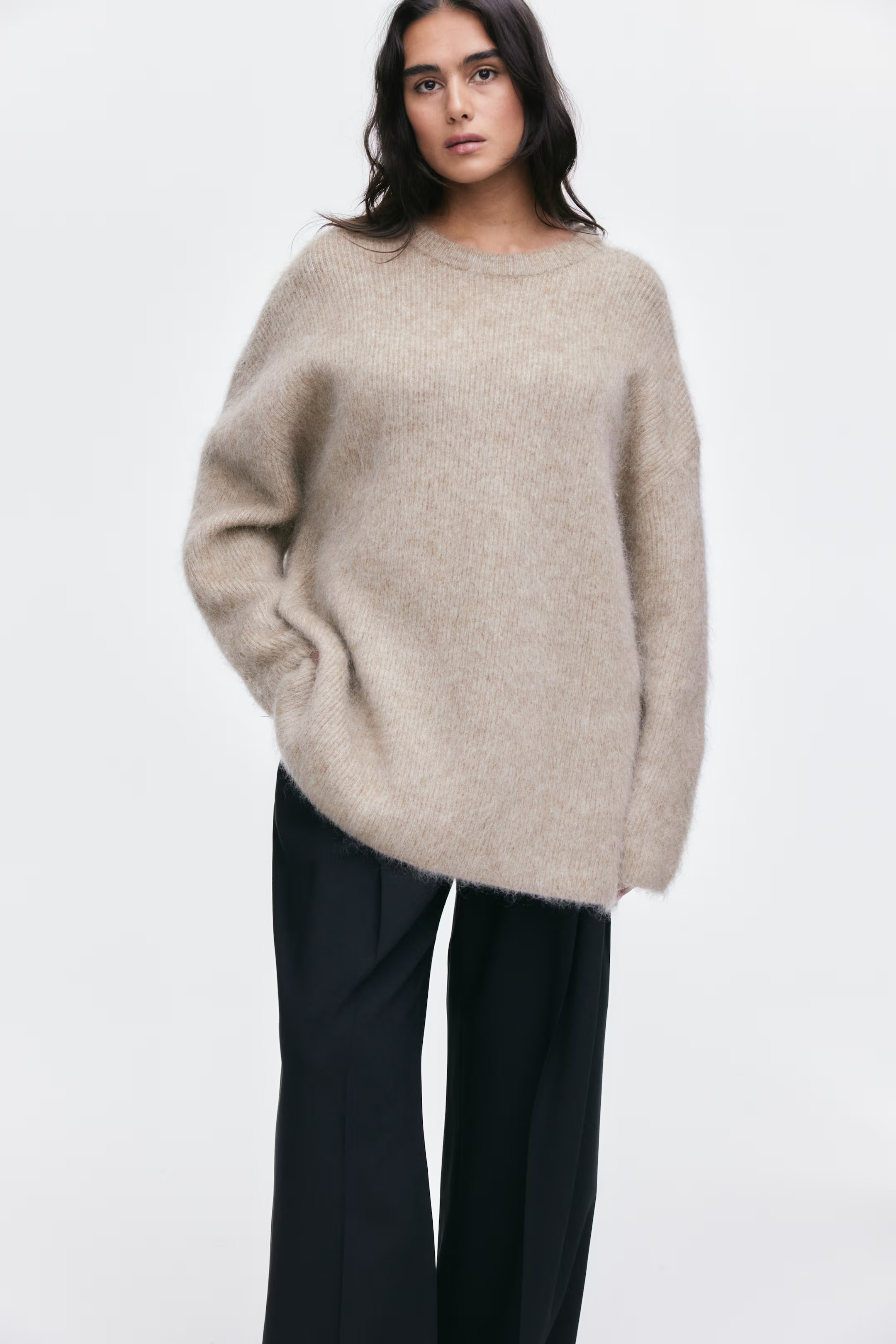 Oversized Pullover aus Mohairmix - Beigemeliert - Ladies | H&M DE | H&M (DE, AT, CH, NL, FI)