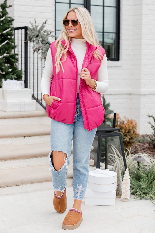 My Eyes On You Magenta Oversized Puffer Vest | Pink Lily