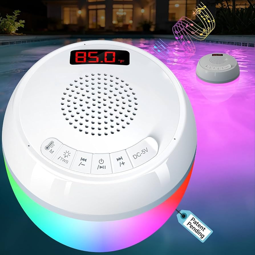 AearKing 3in1 Floating Pool Speaker with Digital Pool Thermometer & Lights | Amazon (US)