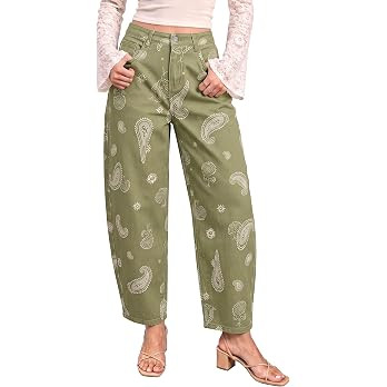 luvamia Barrel Jeans for Women Floral Printed High Rise Denim Pants Colored | Amazon (US)