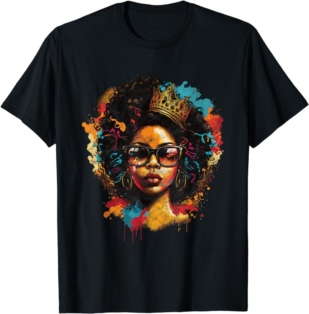 Colorful Art Black Queen Afro Melanin Dripping Juneteenth T-Shirt | Amazon (US)