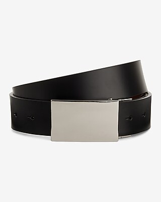 Black & Cognac Genuine Leather Reversible Plaque Belt | Express