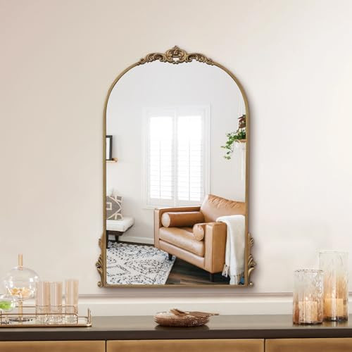 GA Home Carved Arched Wall Mirror, 20" x 30" Antique Gold Bathroom Mirror, Ornate Baroque Decorative Mirror for Living Room, Fireplace, Bedroom, Entryway | Amazon (US)