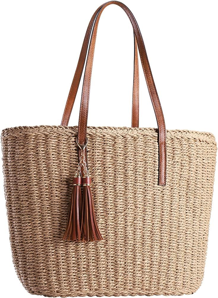 YXILEE Large Beach Bags For Women | Straw Travel Beach Totes Bag Xl Woven Summer Oversized Tote Hand | Amazon (US)