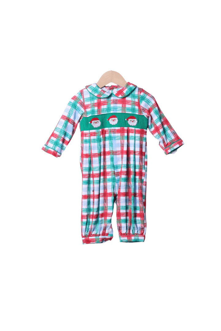 Smocked Santa Festive Plaid Bishop Romper | The Smocked Flamingo