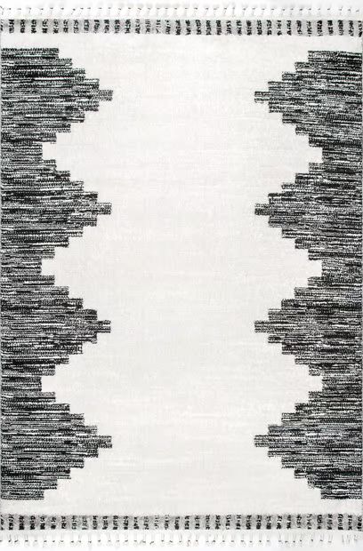 Beige Crenellated Diamonds with Tassels Area Rug | Rugs USA