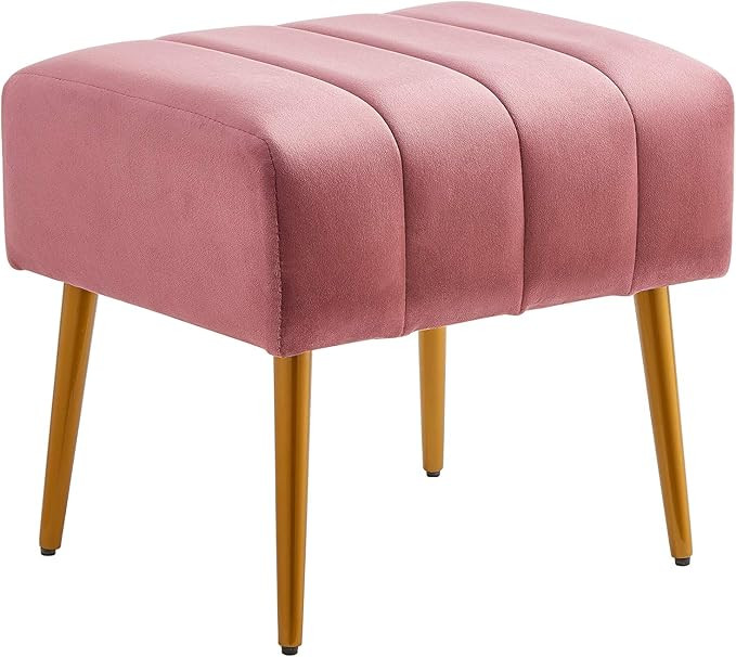Ball & Cast Upholstered Velvet Ottoman,Footrest 18"W x 15.75"D x 17.5"H Rose,Golden Powder Coatin... | Amazon (US)