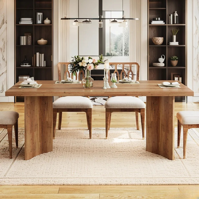 Finmind 63" Dining Table, Rustic Wood Dinner Eating Table for Kitchen, Dining Room, Walnut - Walm... | Walmart (US)