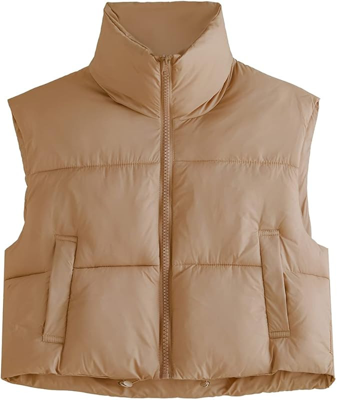HOULENGS Women High Neck Cropped Puffer Vest Fashion Zipper Lightweight Sleeveless Outerwear Vest... | Amazon (US)