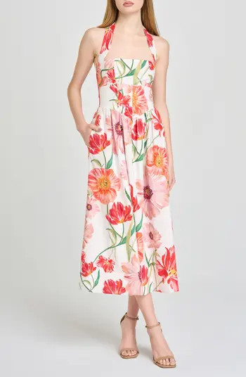 Camellia Floral Halter Neck Stretch Cotton Dress | Nordstrom