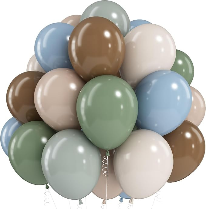 Sage Green Blue Brown Balloons, 60PCS Dinosaur Safari Dusty Blue Olive Green Coffee Beige Eucalyp... | Amazon (US)