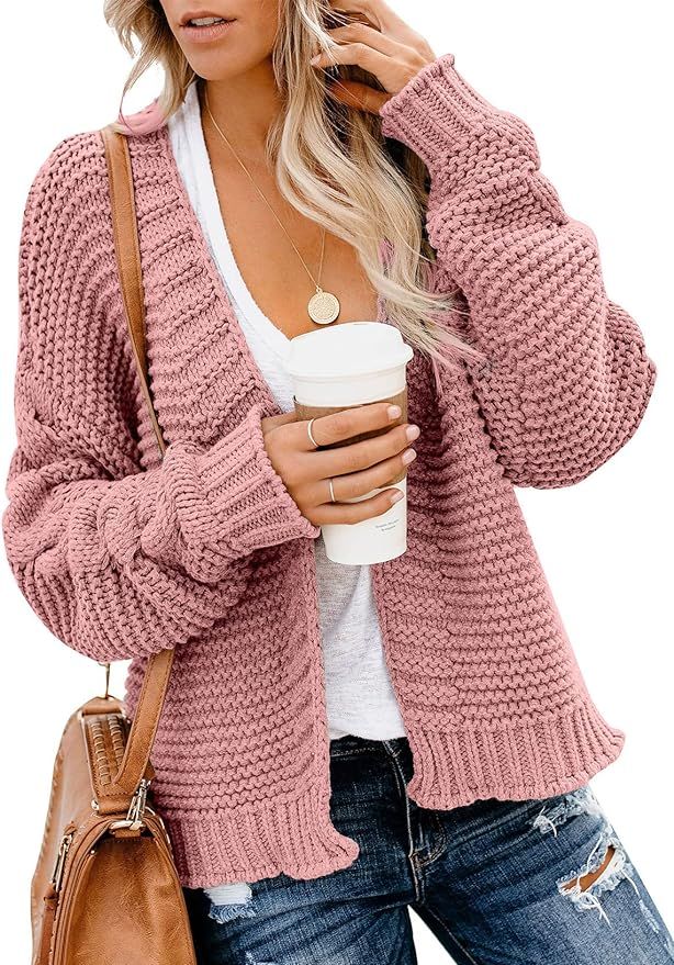 Dokotoo Womens Open Front Long Sleeve Chunky Knit Cardigan Sweaters Loose Outwear Coat | Amazon (US)