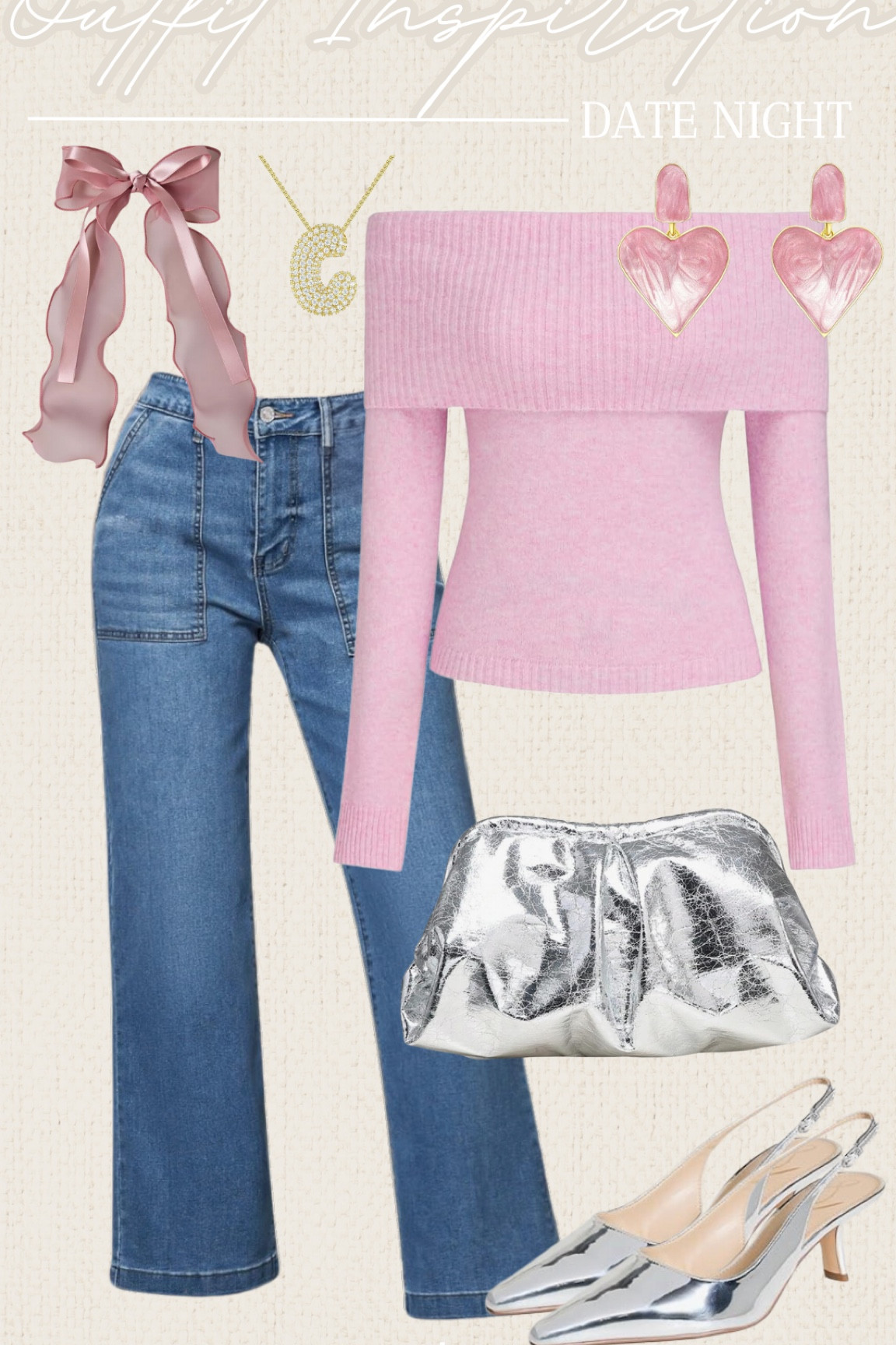 💘 Pretty in pink for date night vibes! 🌸 This dreamy off-the-shoulder top paired with chic denim and metallic accents is giving all the heart eyes. 💎

#LTKShoeCrush #LTKStyleTip #LTKSeasonal