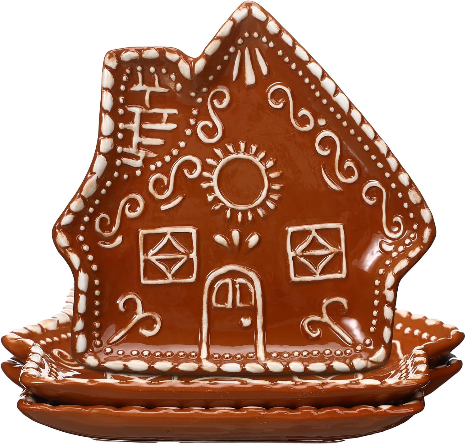 SiliFine 3 Pcs Christmas Gingerbread Plates Xmas Dinner Ceramic Plate 8 inch Holiday Cookie Tableware Decorative Desserts Dish Candy Salad Tray for Winter Home Table Party Supplies(Gingerbread House) | Amazon (US)