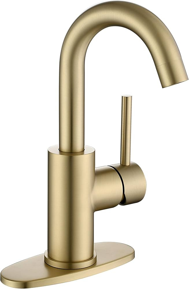 Gold Bar Faucet Single Hole, Jodulos Brushed Gold Bar Sink Faucet with Deck Plate and Supply Line... | Amazon (US)