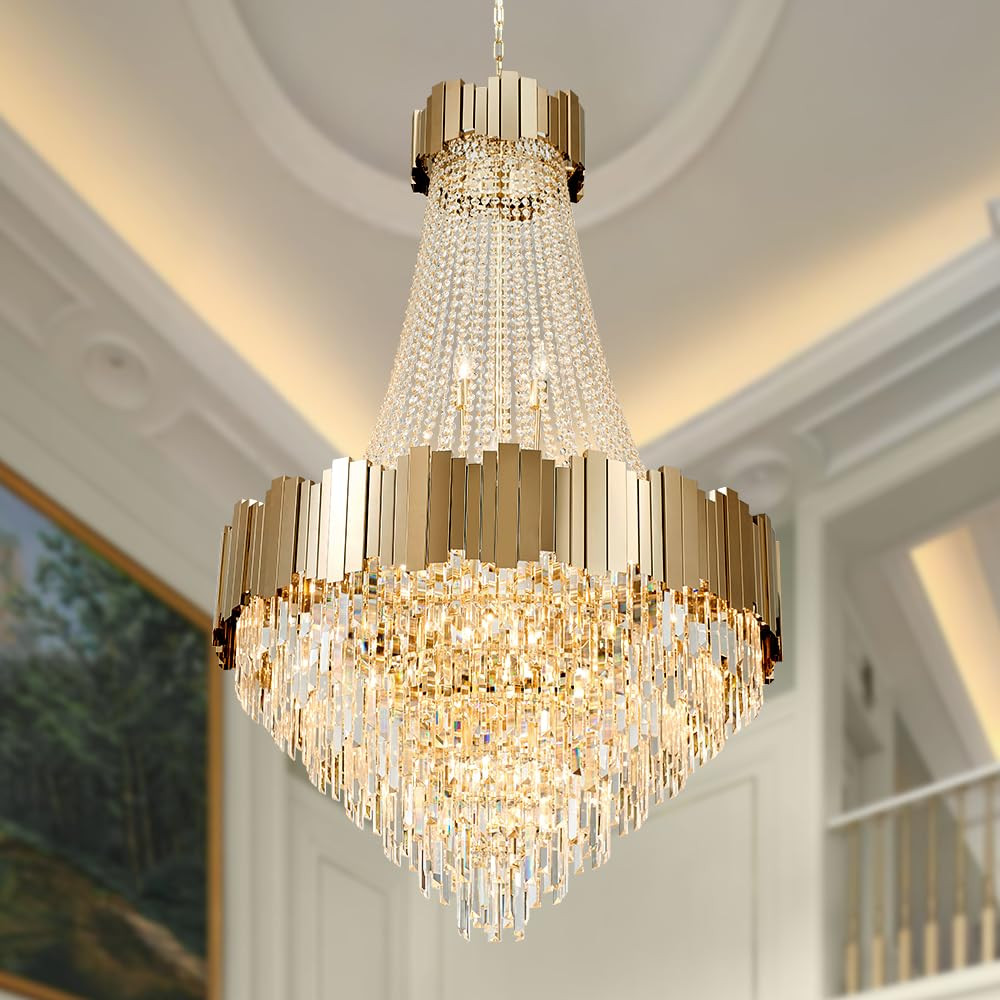 Crystal Chandeliers for High Ceilings 27-Light Modern Chandelier Large Gold Chandelier Light Fixt... | Amazon (US)