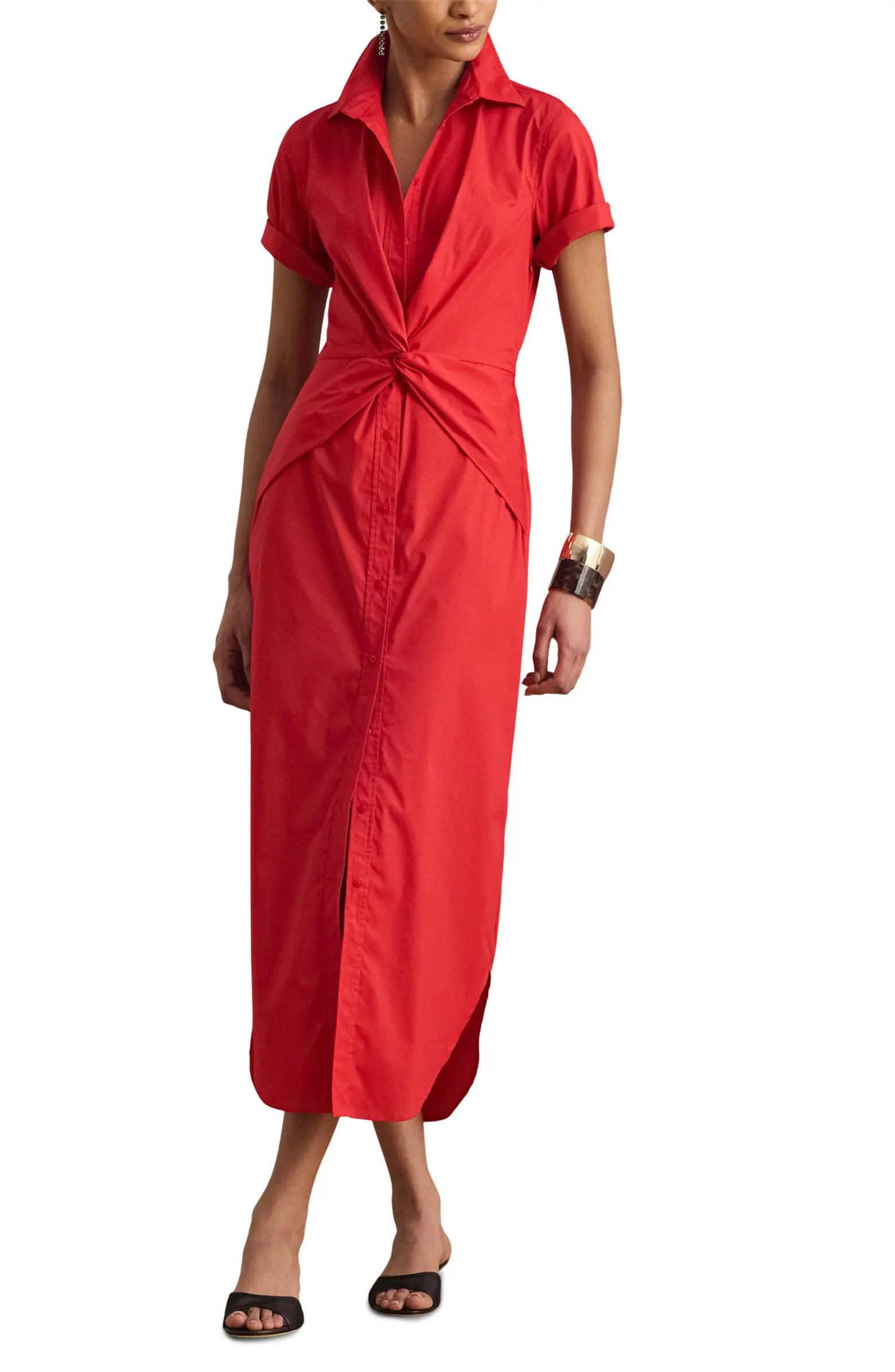 Twist Front Cotton Blend Shirtdress | Nordstrom