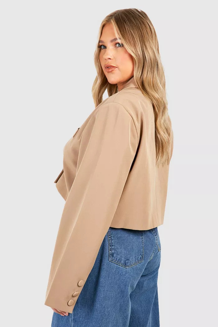 Plus Double Breasted Boxy Crop Blazer | boohoo (US & Canada)