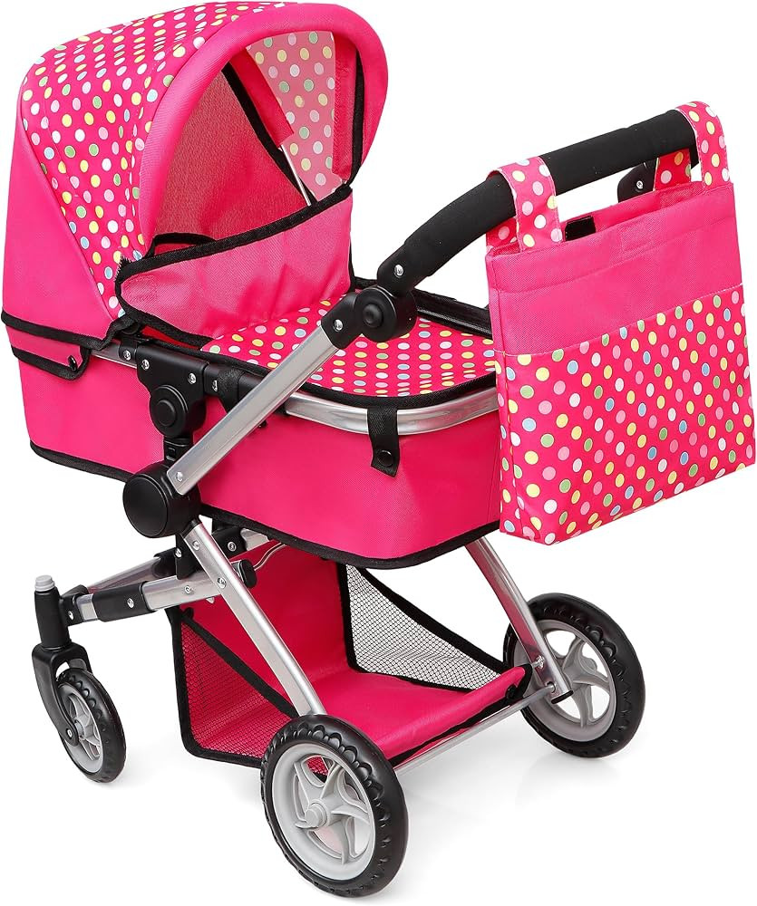 fash n kolor Foldable Pram for Baby Doll with Polka Dots Design with Swiveling Wheel Adjustable H... | Amazon (US)