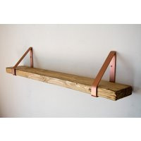 Antique Oak Rustic Chunky Solid Wooden Wall Shelf With Copper Triangle Brackets - Heavy Duty 14.5cm Deep | Etsy (US)