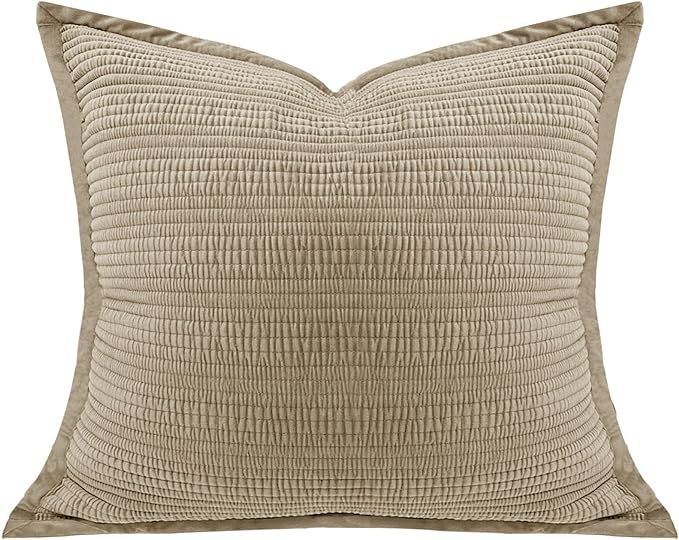 1 Piece 24x24 Pillow Cover Striped Euro Sham Velvet Brown Pillow Covers Decorative Square Cushion... | Amazon (US)