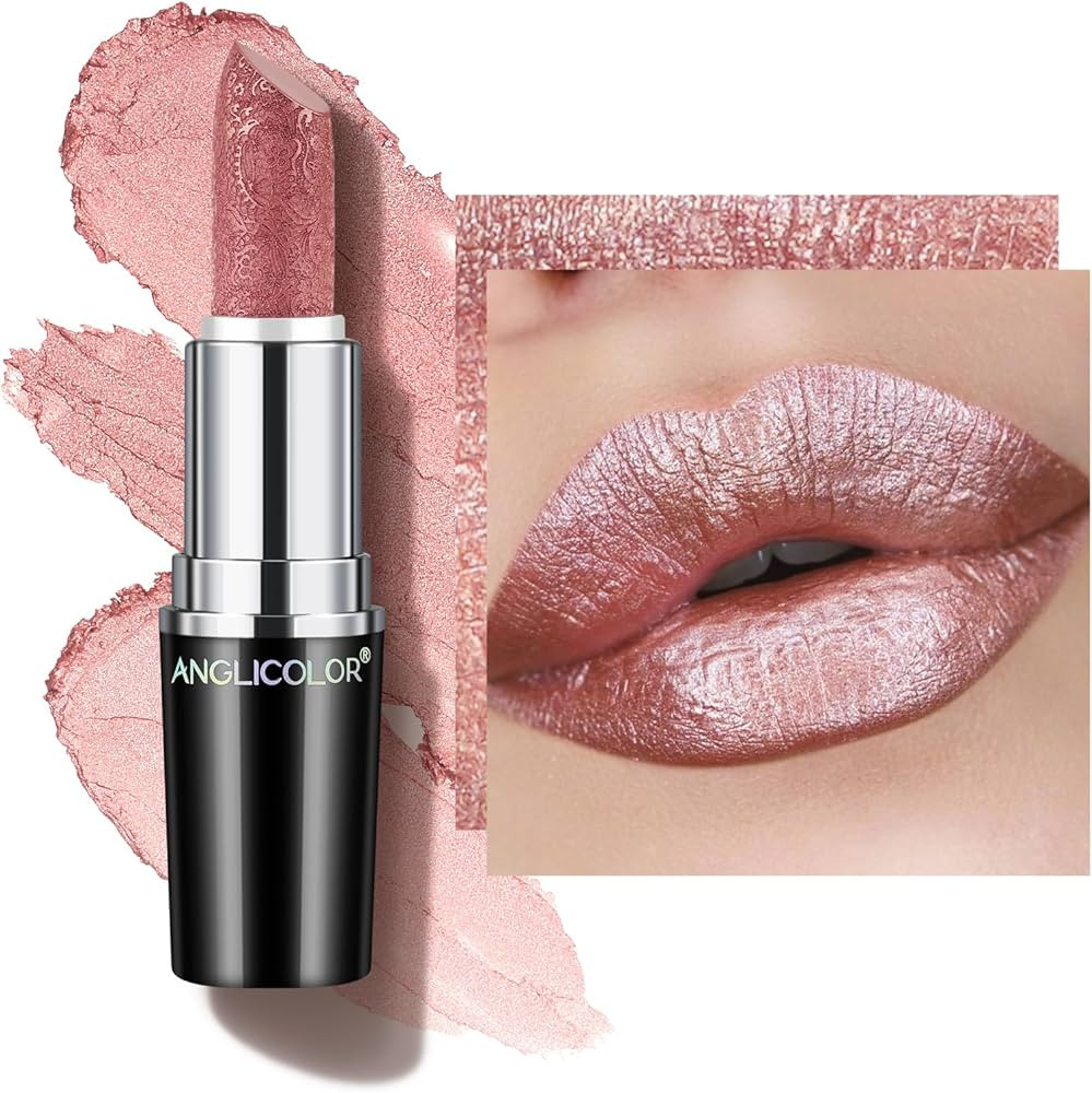 Anglicolor Glitter Metallic Nude Pink Lipstick,High Impact Lipcolor,Lightweight Hydrating Formula... | Amazon (US)