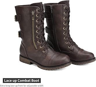 DREAM PAIRS Women's Mid Calf Built-in Wallet Pocket Lace up Military Combat Boots | Amazon (US)