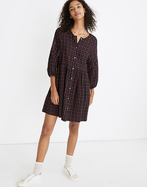 Plaid Flannel Raglan Button-Front Shirtdress | Madewell