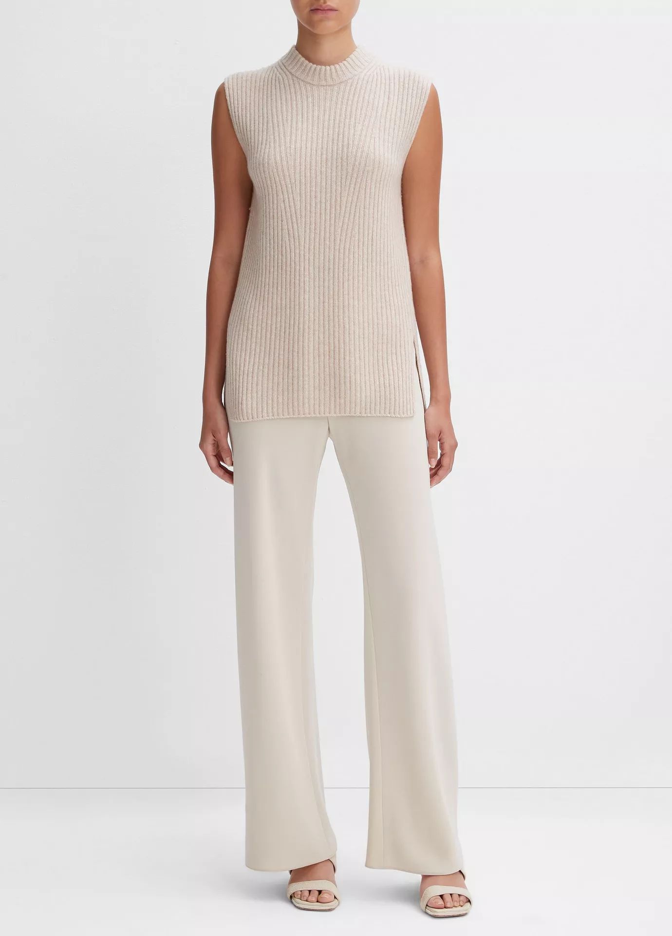 Ribbed Wool and Cashmere Sleeveless Tunic Sweater | Vince LLC