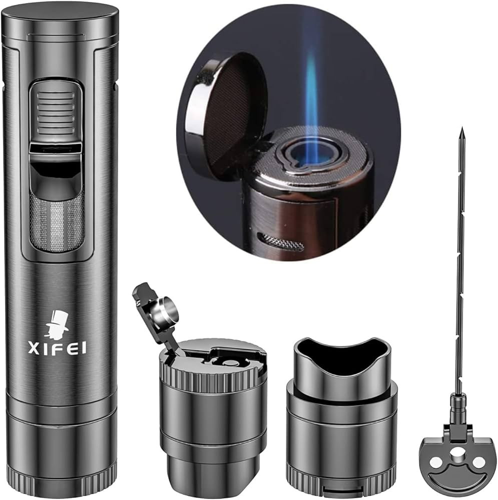 XIFEI Cigar Lighter, Cigar Puncher, Cigar Draw Enhancer, Cigar Stand, All-in-one Lighter | Amazon (US)