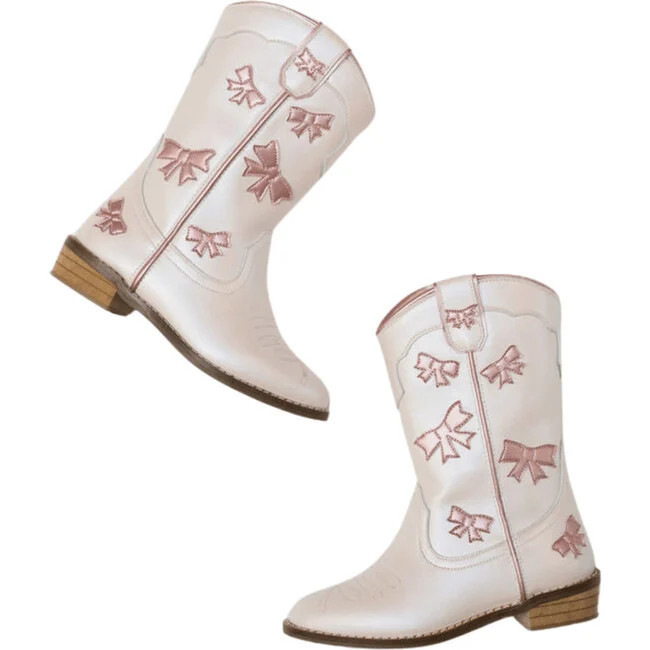Wild + Rae | Cowgirl (White Pink Bow Boots, & Pink, Size Kid US 2 / EU 33) | Maisonette | Maisonette