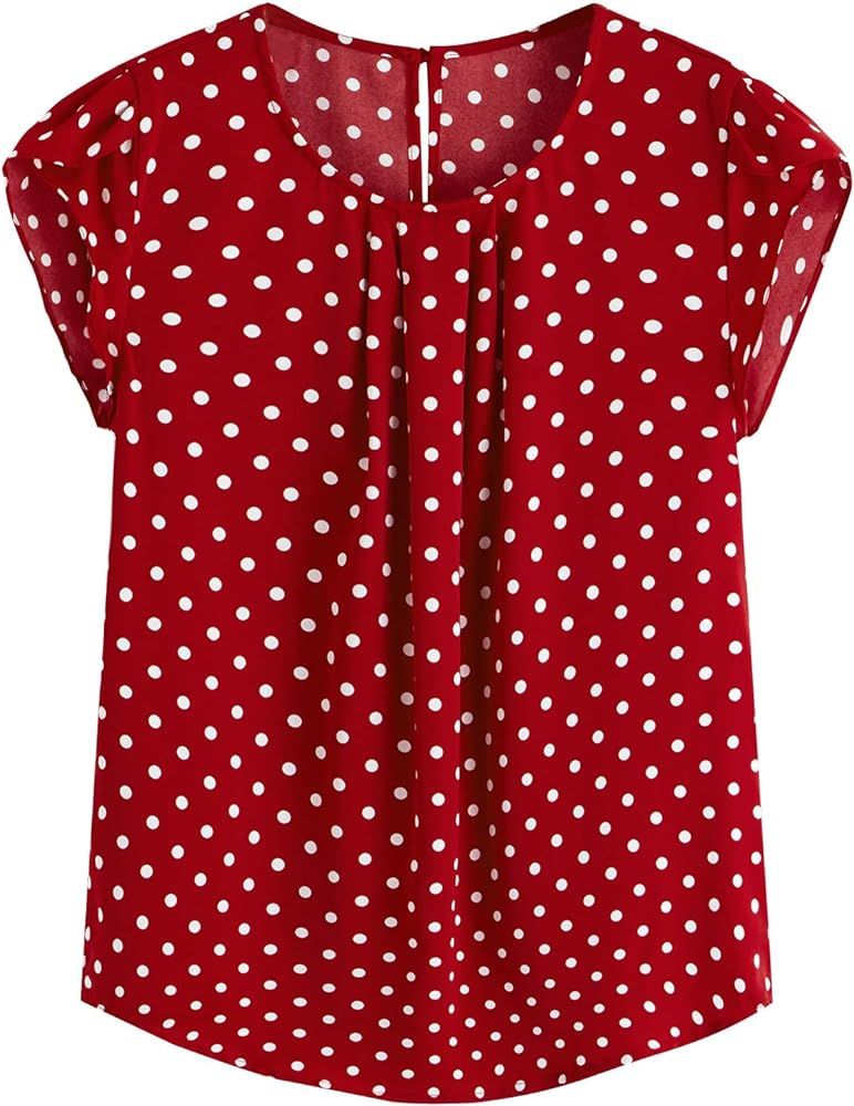 Milumia Women's Elegant Polka Dots Print Cap Sleeve Keyhole Back Work Blouse Top | Amazon (US)