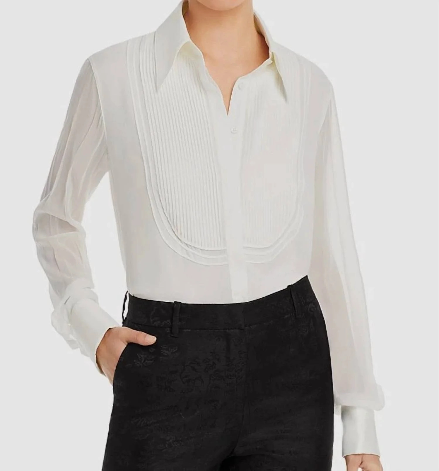Silk Button Down Tuxedo Blouse In Ivory | Shop Simon