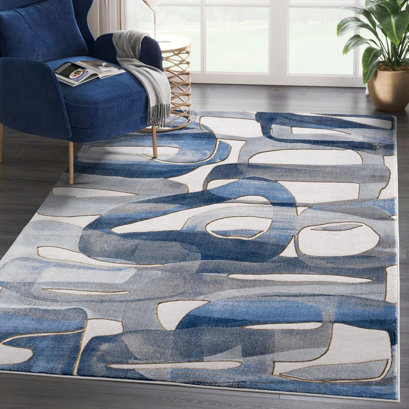 Performance Blue/Gray/White Rug | Wayfair North America