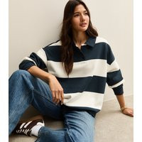 Women's Blue Striped Rugby Sweatshirt New Look | New Look (UK)